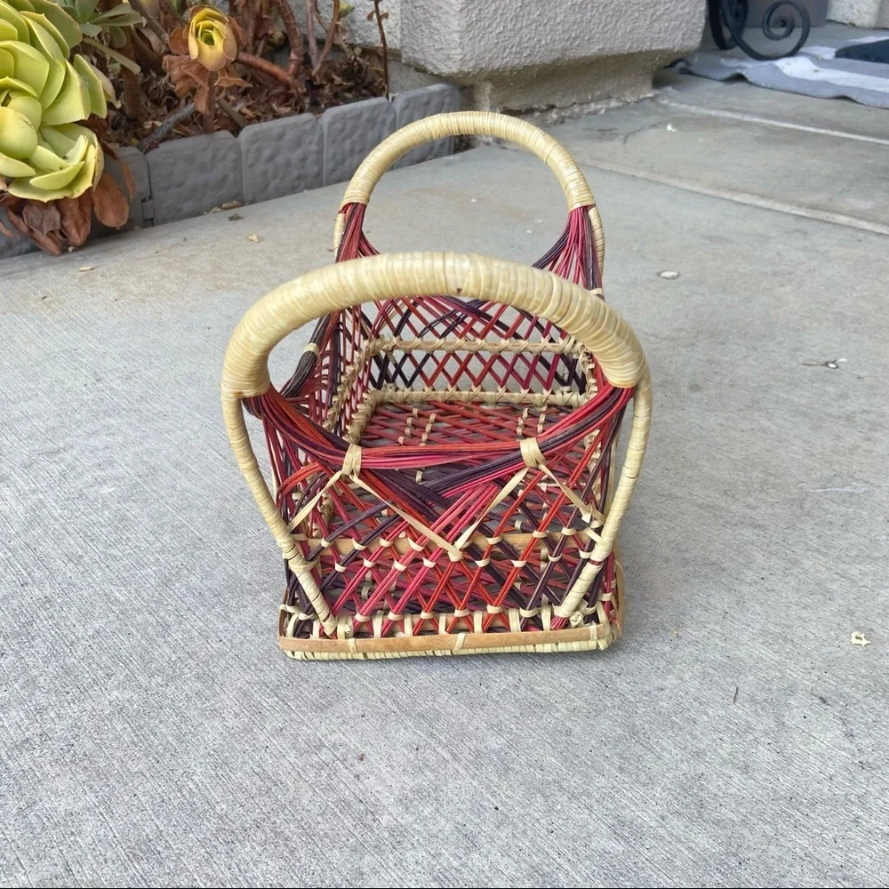 Colorful Small Rectangular Wicker Basket 12”x5.5”x3”